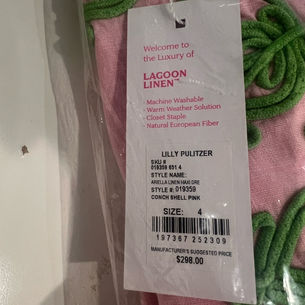 Lilly Pulitzer Pink Maxi Linen Caftan Ariella Green Embroidery - Picture 14 of 17